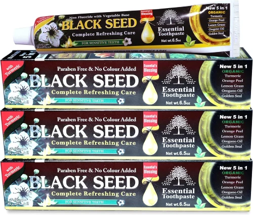 Essential Palace Organic Black Seed Toothpaste 100% Fluoride Free & Vegetable Base (3pack) 6.5oz for Sensitive Teeth (1)
