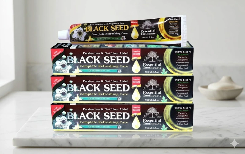 Essential Palace Organic Black Seed Toothpaste 100% Fluoride Free & Vegetable Base (3pack) 6.5oz for Sensitive Teeth