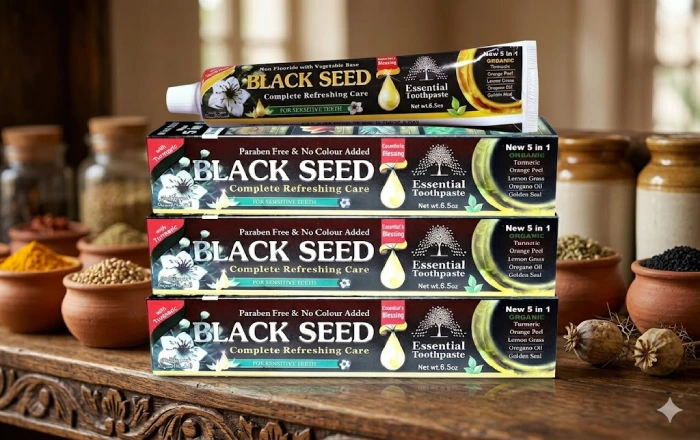 Essential Palace Organic Black Seed Toothpaste 100% Fluoride Free & Vegetable Base (3pack) 6.5oz for Sensitive Teeth